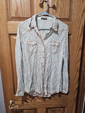 Light Blue & Rust Floral Button-Up Shirt